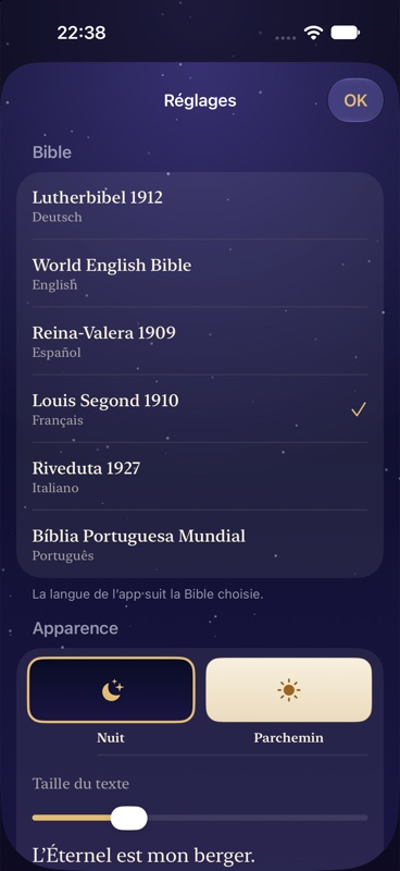 Astra Bible : choix entre les six Bibles